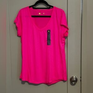 Xersion Bright Pink Short Sleeve V-Neck Tee